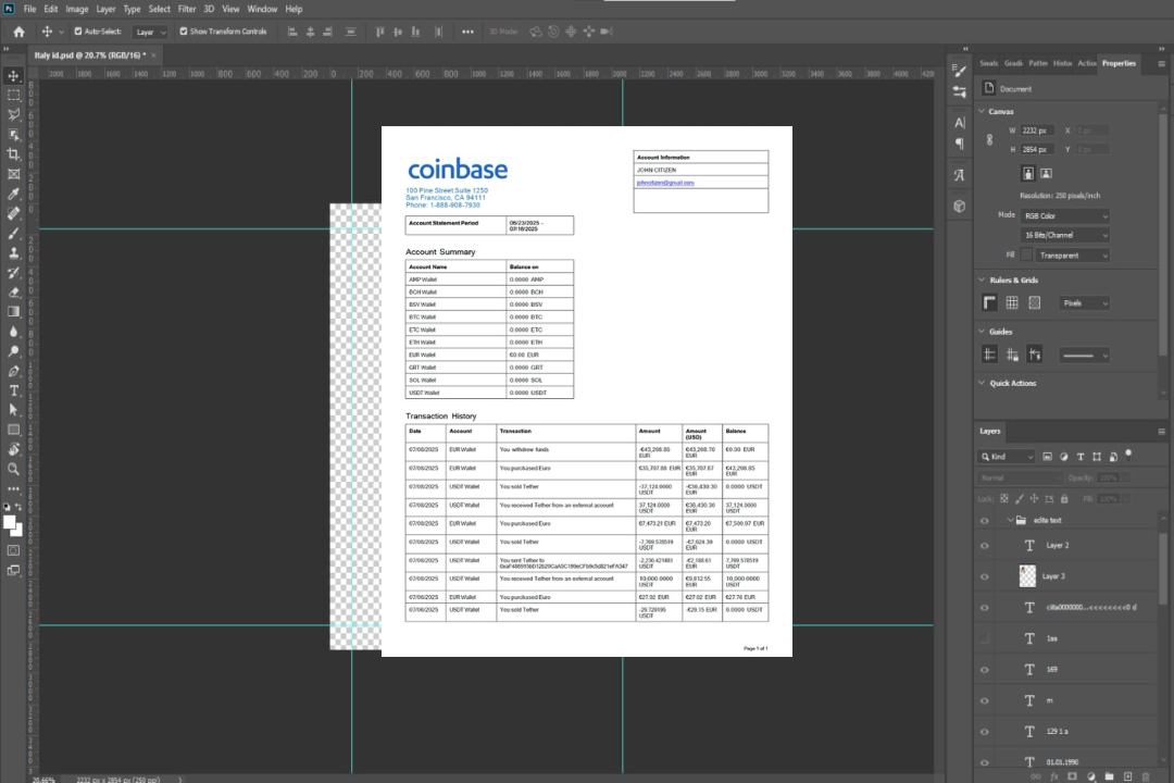 Modèle Word et PDF de relevé de compte Coinbase pour les États-Unis template Modèle Word et PDF de relevé de compte Coinbase pour les États-Unis template